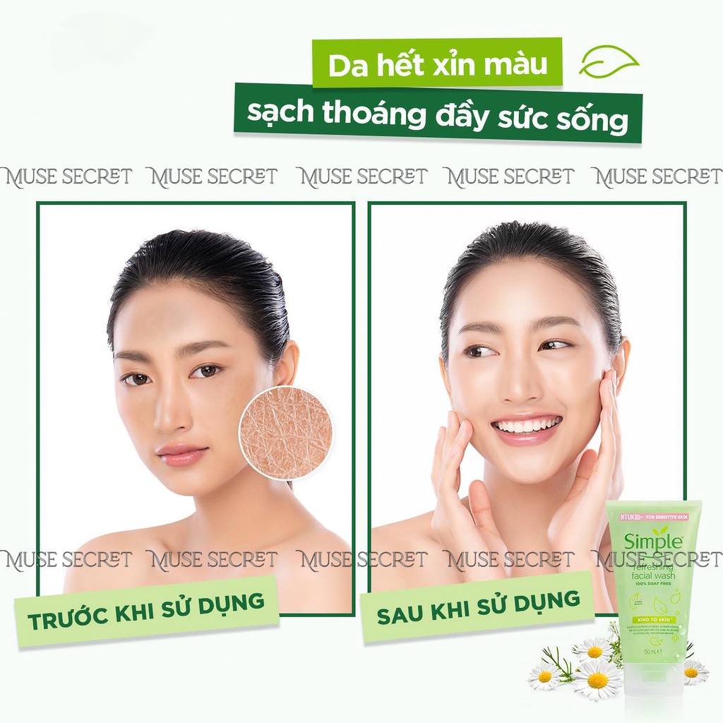 [Quà Tặng Khẩu Trang] Sữa Rửa Mặt Simple - Kind To Skin Refreshing Facial Wash Gel dịu nhẹ giúp da sạch thoáng 150ml | BigBuy360 - bigbuy360.vn