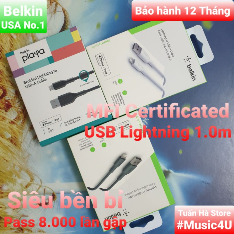 Dây cáp sạc nhanh Lightning Belkin 1m cho Iphone 7 8 X 11 12 Pro Max Tuấn Hà Store