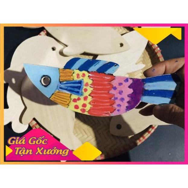 Bộ 10 cá gỗ mộc 20cm cho bé tô màu sáng tạo - MỘC XINH