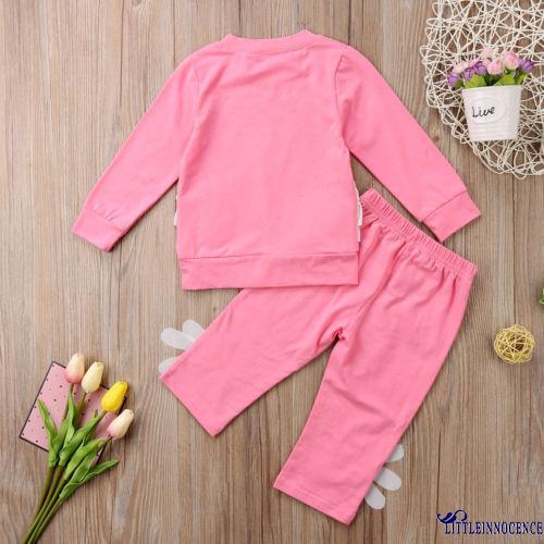 Set áo thun + quần dài họa tiết chim thiên nga 3D màu hồng xinh xắn cho bé gái