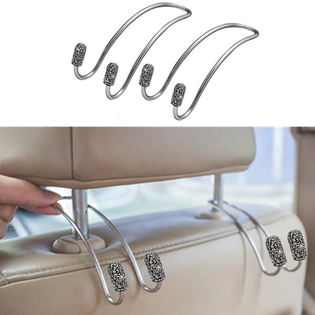 BOLILISHP 2Pcs Car Hooks Stainless Steel Multifunction Hangers Auto Backseat Storage Hooks Seat Back Organizer
