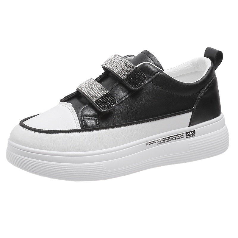 💘 Giày nữ thời trang với kim cương giả đáy dày 💘 Velcro giày nhỏ màu trắng giày thể thao thoáng khí