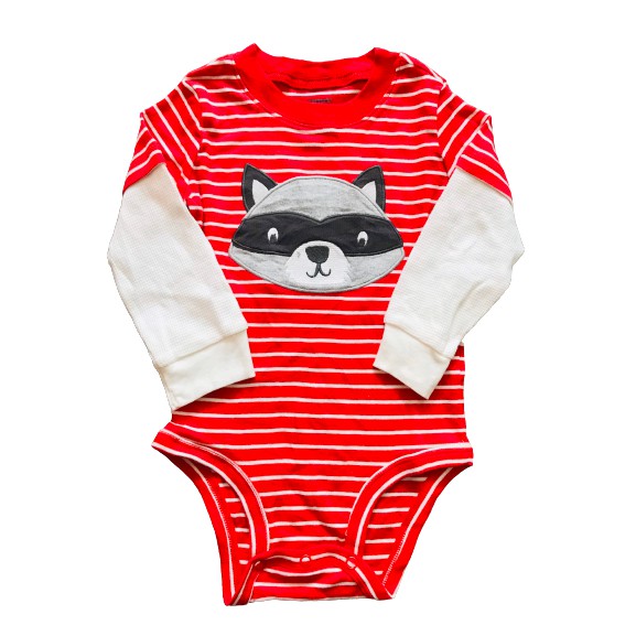 Bodysuit bé trai tay dài hàng xuất dư mẫu đỏ sọc gấu mèo