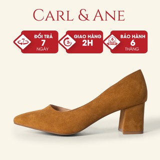Carl & Ane - Giày cao gót gót vuông đính nơ cao 5cm màu bò _ CP002