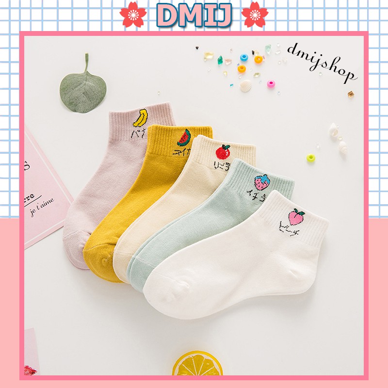 Set 5 đôi tất nữ cổ thấp nhiều màu họa tiết hoa quả T19