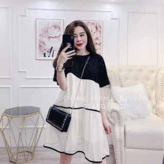 Đầm suông vải voan tầng