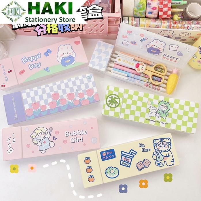 Hộp bút cute nhiều ngăn để bàn HAKI, hộp đựng bút nhựa đa năng cho học sinh giá rẻ dụng cụ văn phòng phẩm OB07