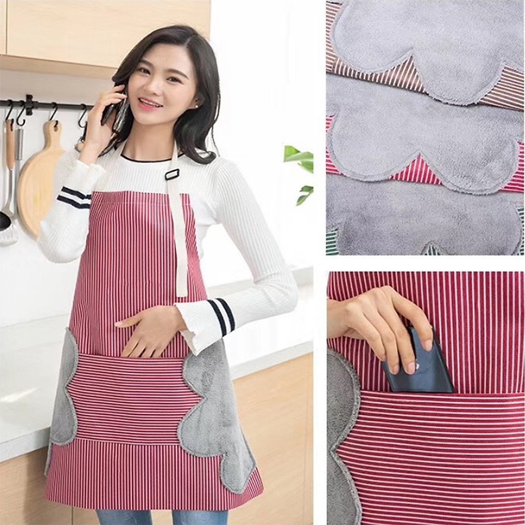Tạp Dề Kẻ Sọc Có Túi Và Khăn Lau 2 Bên Có Túi HA111
