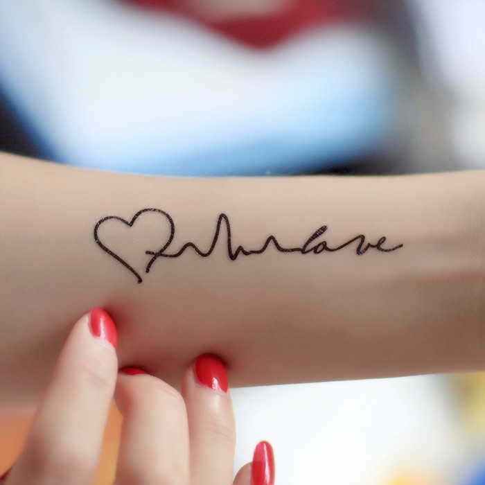 Hình xăm dán nữ tatoo nhịp tim tình yêu kích thước 6 x 10 cm