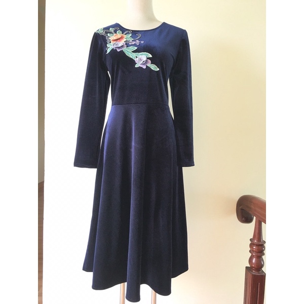 Đầm nhung dáng xoè trung niên sang trọng mã BV34A, đầm dự tiệc trung niên