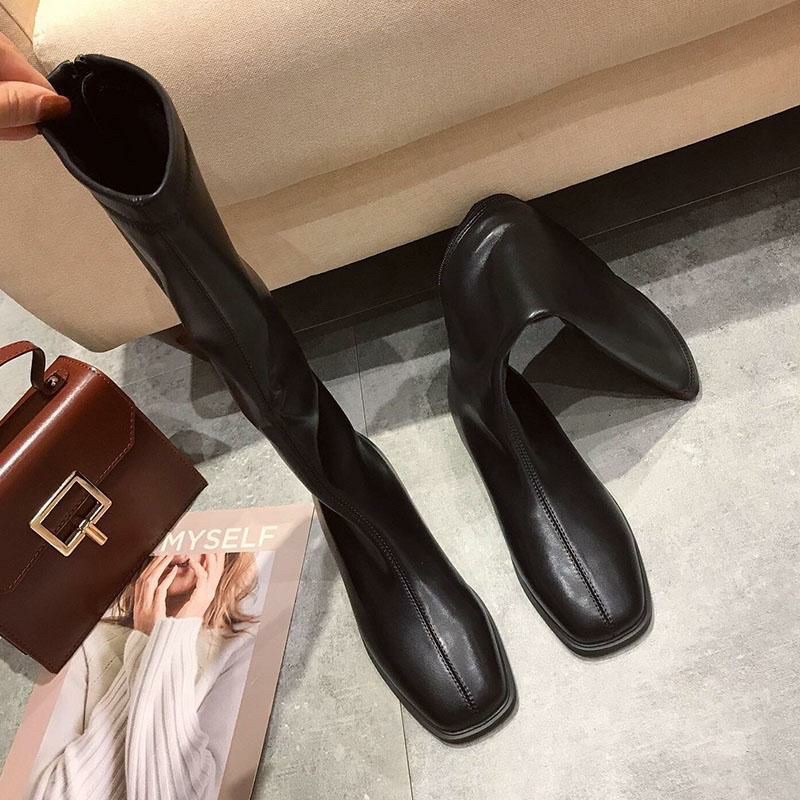 bốt gối (boot đùi) da trơn khoá sau gót 3p bệt (FULL HỘP hàg QC) mã 215