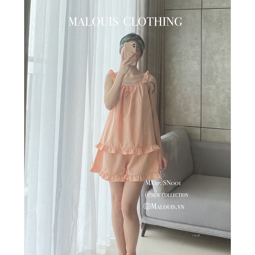 Set bộ mặc nhà cánh tiên áo 2 dây quầy đùi vải đũi xước nhiều màu | MALOUIS