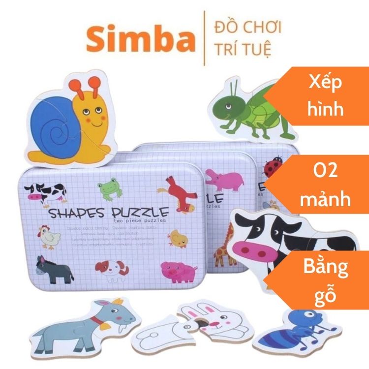 Ghép hình cho bé 2 mảnh ghép đồ chơi Simba xếp hình hộp thiếc nhiều chủ đề