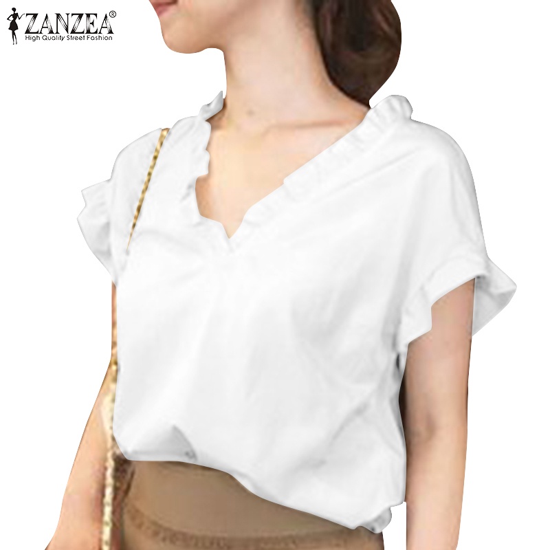 ZANZEA Áo Nữ Tay Ngắn Cổ Chữ V Thời Trang Quyến Rũ