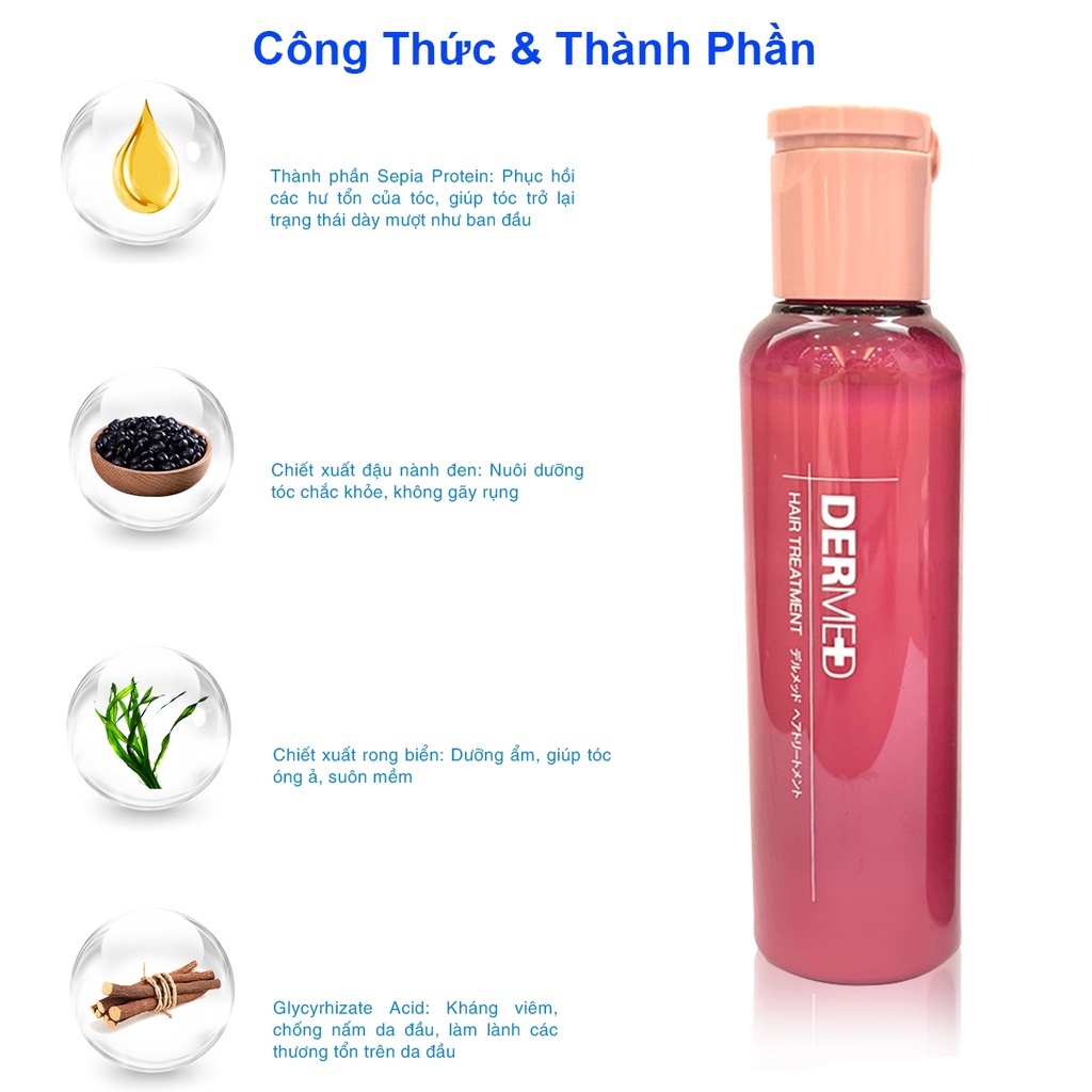 Bộ sản phẩm chăm sóc tóc toàn diện Dermed Hair Shampoo 240ml + Hair Treatment 240ml + Hair Essence 120ml