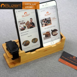 Dock sạc để bàn bằng gỗ tre dùng cho Iphone apple watch