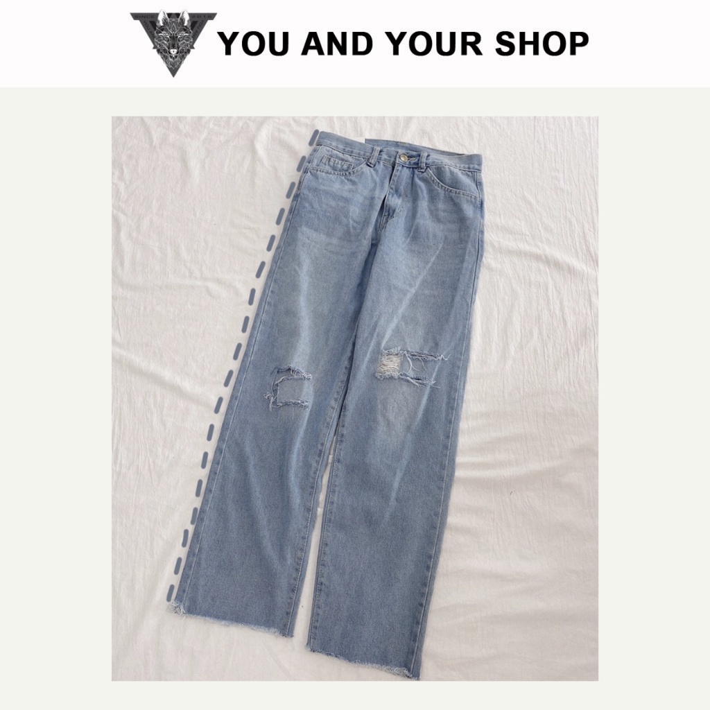 Quần Jean YAYSHOP unisex nam nữ dáng suông ống rộng Rách (2 màu) form suông MÃ 4089