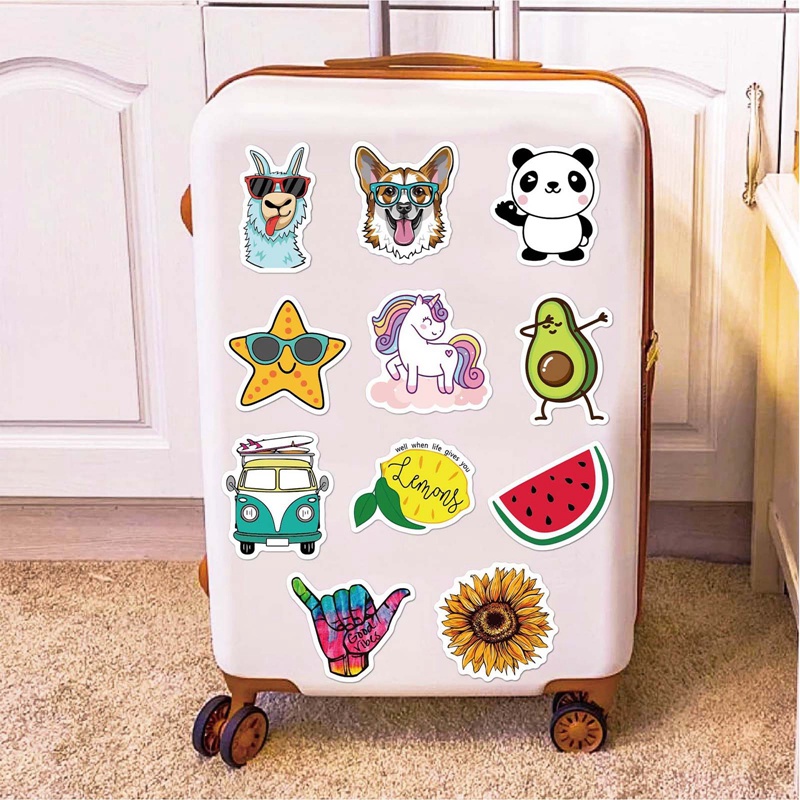 Set 100 Miếng Dán Chống Thấm Nước Họa Tiết Dễ Thương Trang Trí Bình Nước/ Ván Trượt/ Đàn Guitar/ laptop