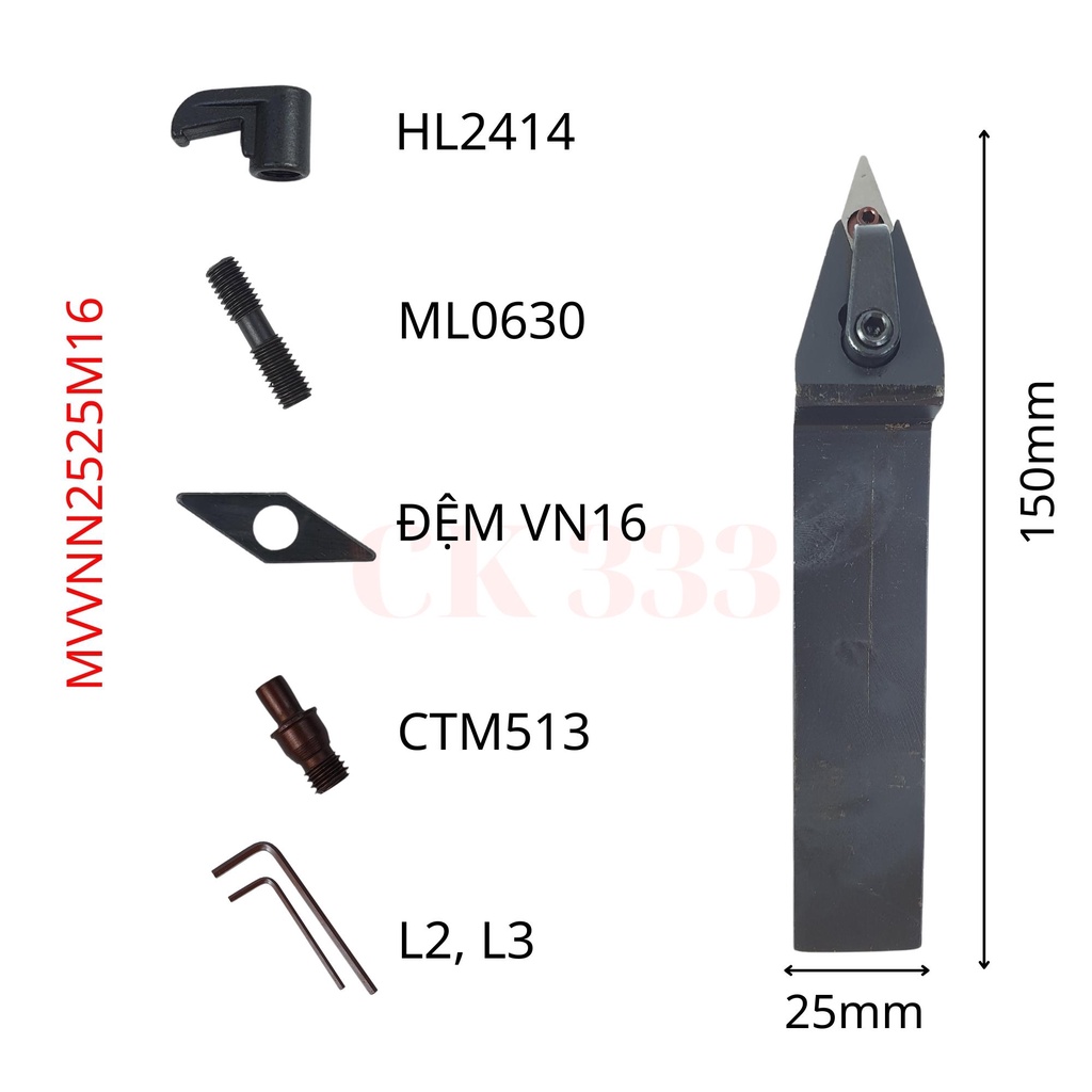 CÁN DAO TIỆN CNC 16 20 25 MVVNN1616K16 , MVVNN2020K16 , MVVNN2525M16 TIỆN GÓC 72 ĐỘ LẮP MẢNH VN16