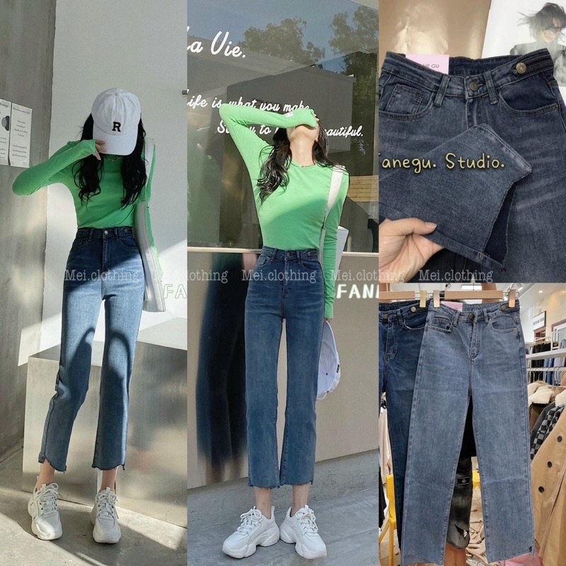 Quần Jean Ống Đứng Lưng Cao Tôn Dáng Chất Liệu Jean Co Giãn, Quần Bò Ống Đứng Lưng Cao Hách Dáng Mã 5060 - MEI