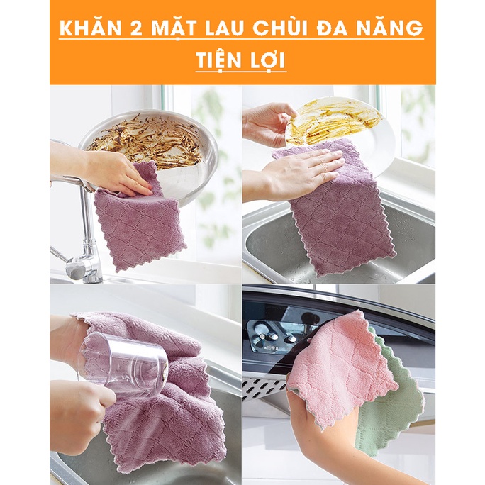 Khăn Lau Đa Năng 2 Mặt Lau Tay, Lau Bếp, Bát Đũa Siêu Mềm Thấm Nước Nhanh Khô 22x14Cm