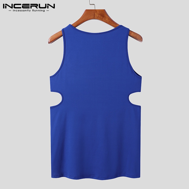 Áo ba lỗ INCERUN không tay dệt rỗng ôm dáng vừa vặn màu trơn cho nam