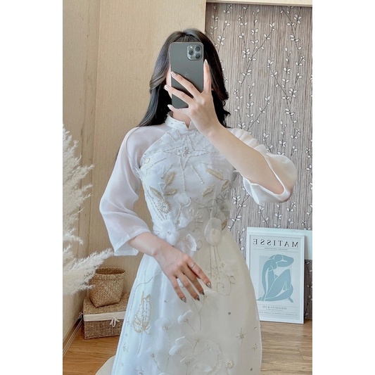 Áo Dài Cách Tân Thiết Kế Cao Cấp_MITA_ Áo Dài  Voan Tơ 4 Tà