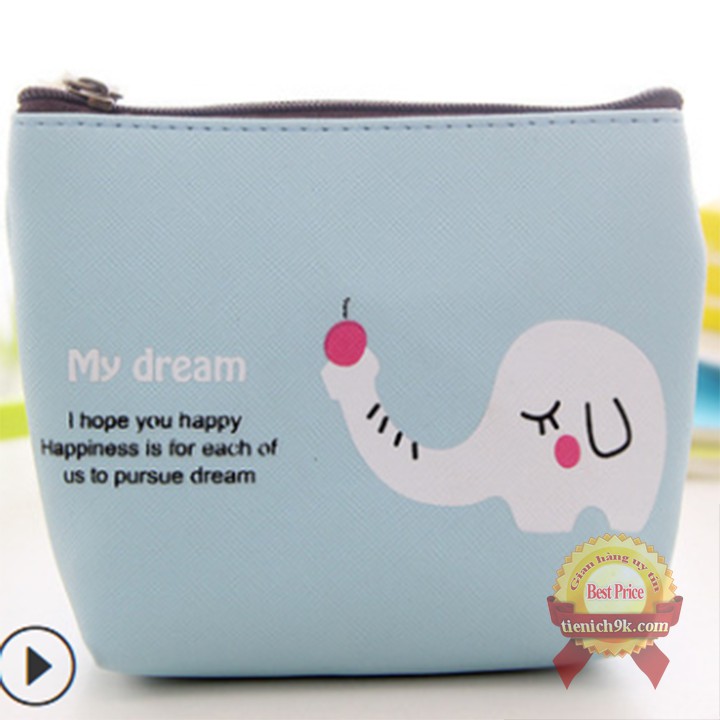 Bóp ví mini đựng đồ tiền xu cho bé hình ngựa voi bằng vải dù canvas siêu bền dễ thương tiện lợi | túi khóa mini đựng đồ