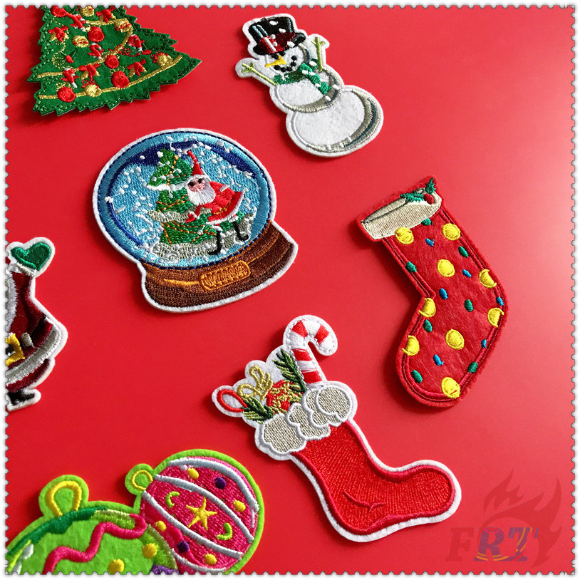 ✿ Giáng sinh vui vẻ!Miếng Dán Ủi Lên Quần Áo ✿ Sticker Ủi Thêu Hình Ông Già Noel / Cây Thông / Bánh Gừng / Người Tuyết 1 Cái