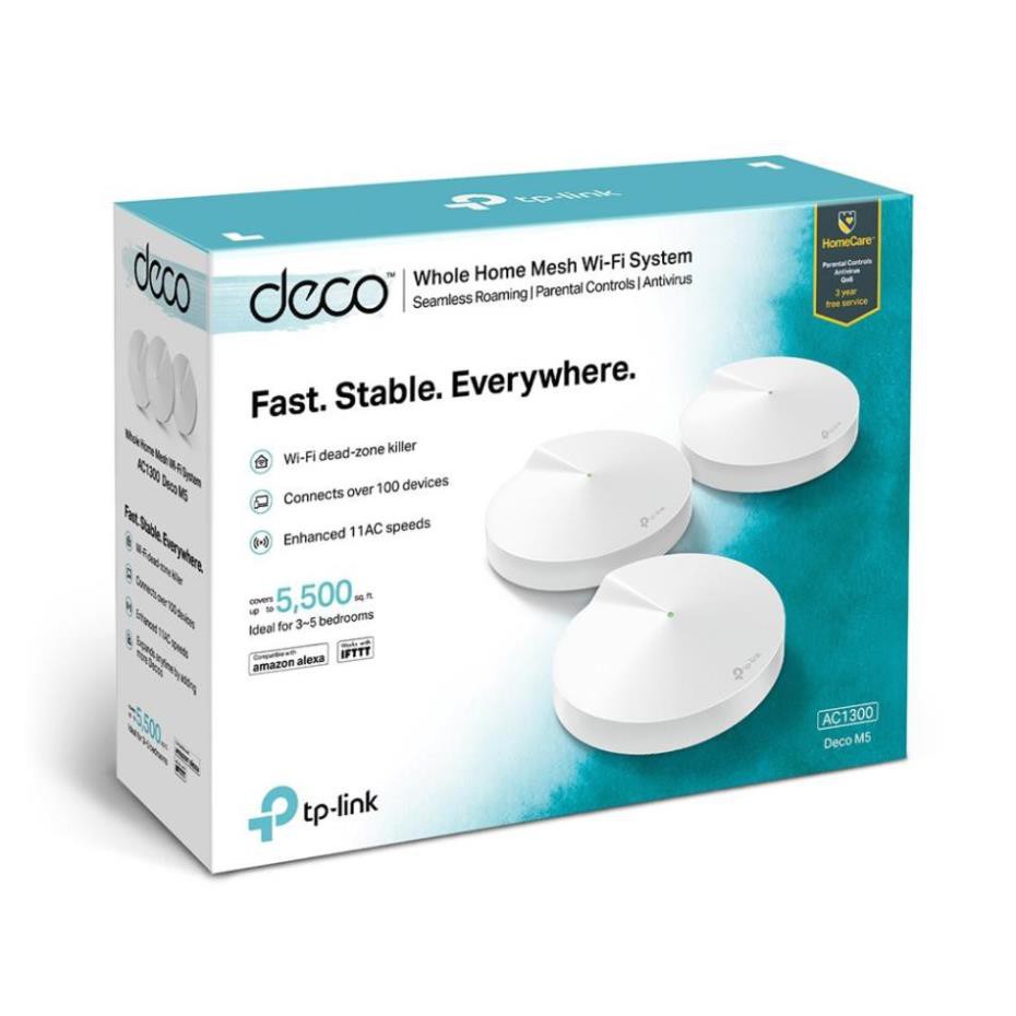 Hệ thống - Bộ phát Wifi Mesh Tp-Link Deco M5 AC1300 - Tốc độ 1267Mbps - 100 thiết bị kết nối - 2 bằng tầng Wifi