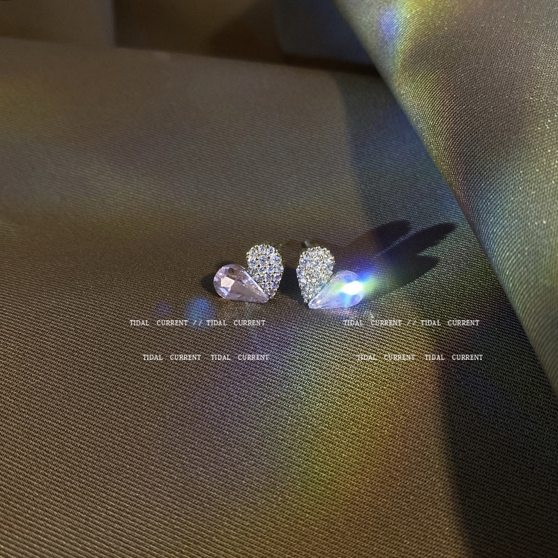 Bông Tai Bạc 925 Hình Trái Tim Đính Đá Pha Lê Cao Cấp Thời Trang Phong Cách Âu Mỹ Cho Nữ