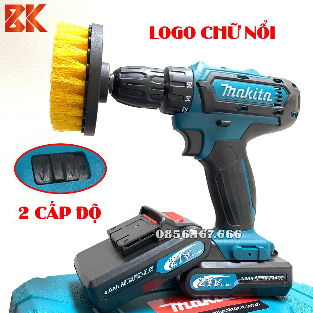 Máy Khoan MAKITA 21V 2 PIN DẸT- Tặng Đầu chải, Pin 5 Cell, 100% đồng, Máy bắt vít, vặn vít, khoan gỗ