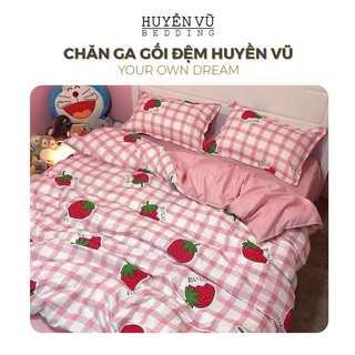 Bộ chăn ga gối poly 4 món vỏ chăn ga gối màu hồng - chăn ga gối đệm huyền vũ