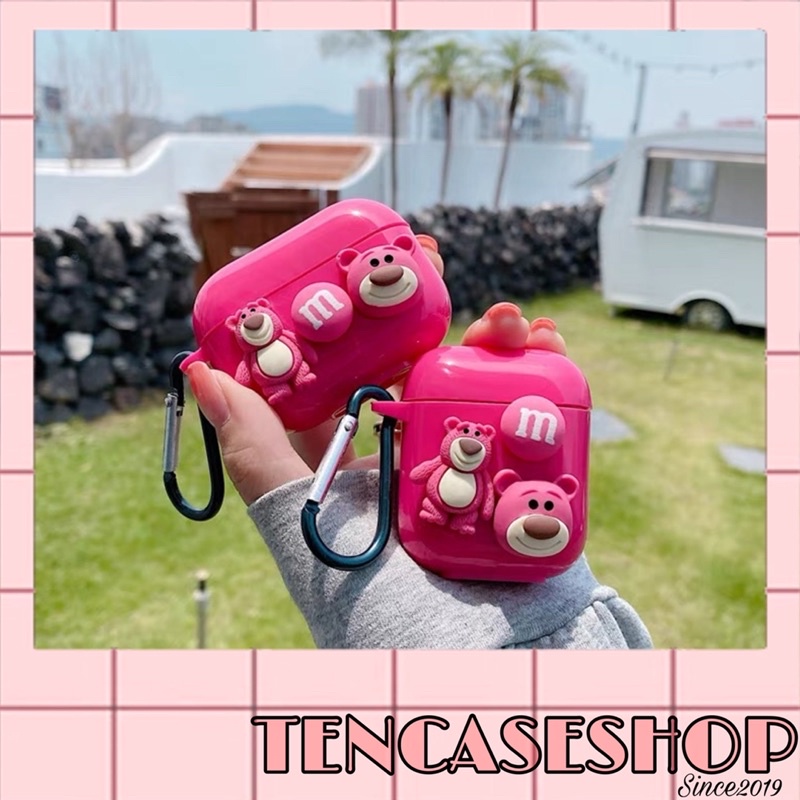 Vỏ bao đựng tại nghe airpod Pinks 3 Gấu Dâu Lotso bảo vệ bao đựng tai nghe không dây bluetooth 1/2/Pro/i12/i11/air3