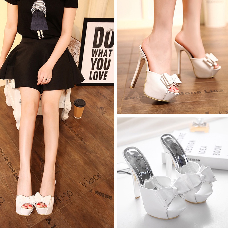 Sandal Cao Gót 14cm Đính Nơ Xinh Xắn Thời Trang Theo Phong Cách Hàn Quốc