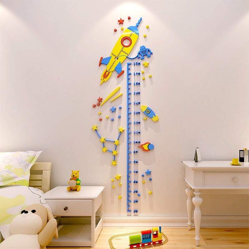 Tranh mica dán tường - thước đo chiều cao cho bé trang trí phòng ngủ, phòng học, trường mầm non, khu vui chơi cho bé