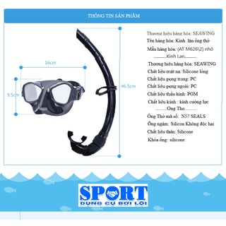 Kính lặn biển kèm ống thở seals chuyên nghiệp, mặt nạ lặn biển mắt kính cường lực ngăn nước 100% shop-dungcuboiloi
