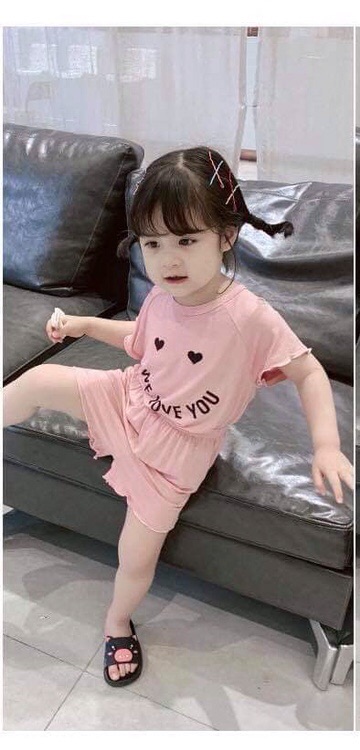 Bộ cộc tay bé gái phong cách Hàn Quốc vải cotton Lạnh 4 chiều - Bộ cộc tay bé gái