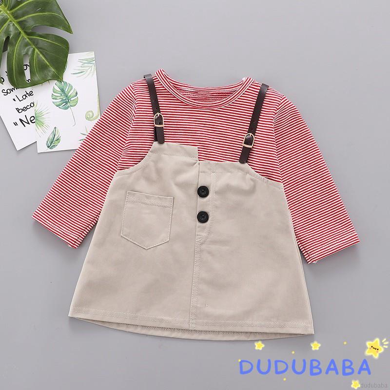 Đầm Bé Gái 2 Lớp Tay Dài Sọc Ngang 0-4 Tuổi