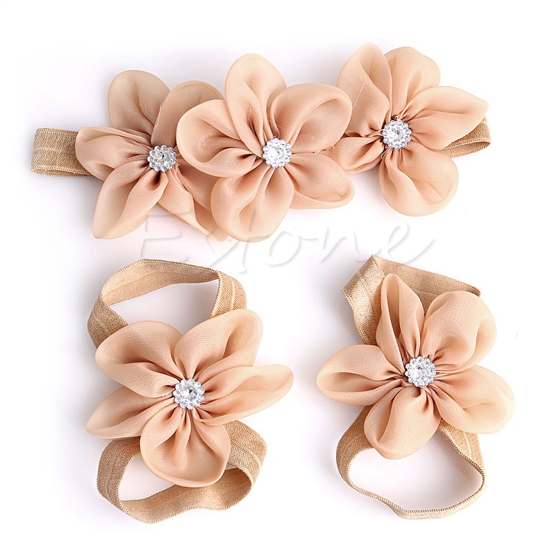 Set 3 Đôi Vớ Bọc Xăng đan Đính Hoa Pha Lê Vải Voan Dành Cho Em Bé Sơ Sinh