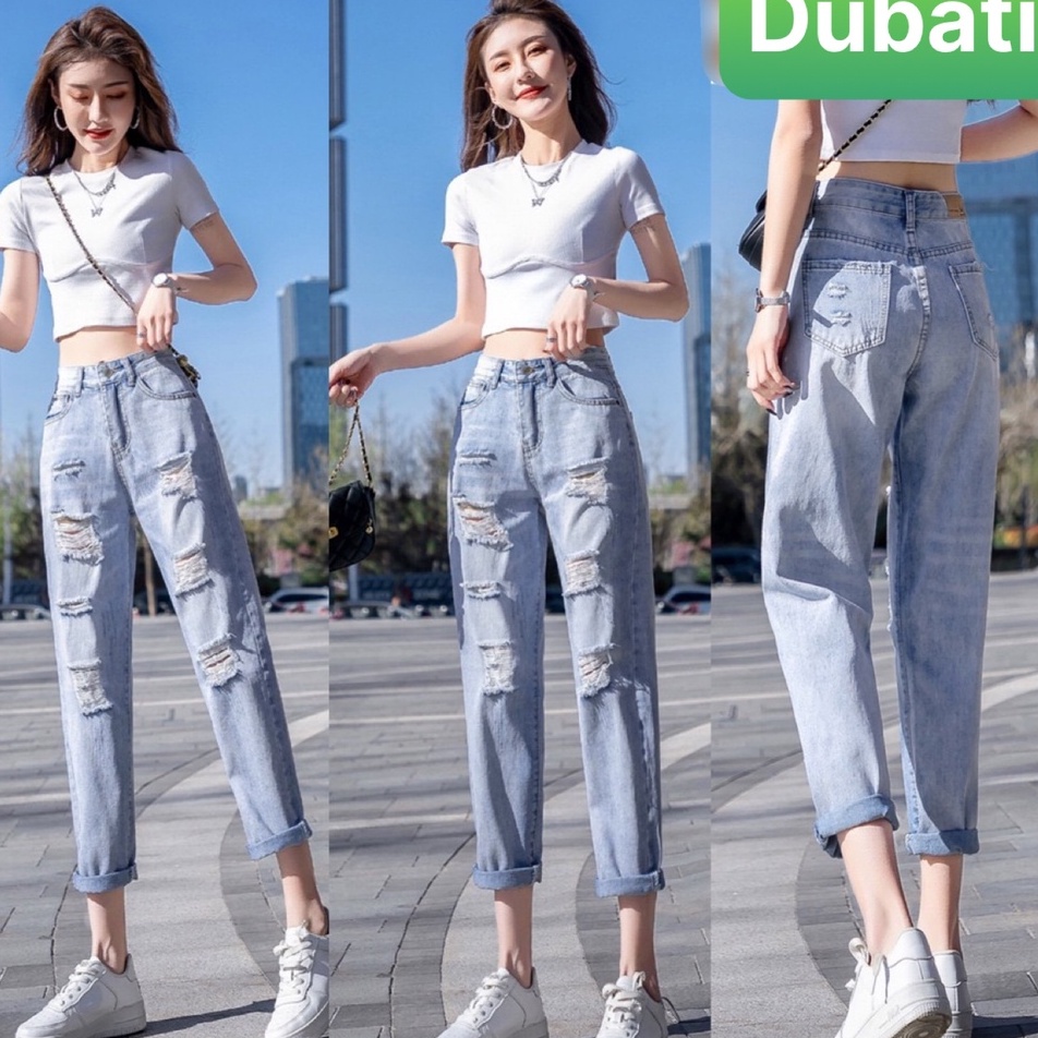 QUẦN JEAN NỮ CHẤT BÒ XANH SANG CHẢNH RÁCH KIỂU LƯNG CAO NÂNG MÔNG SIÊU HOT HÀN QUỐC- DB 3081- DUBATI FASHION