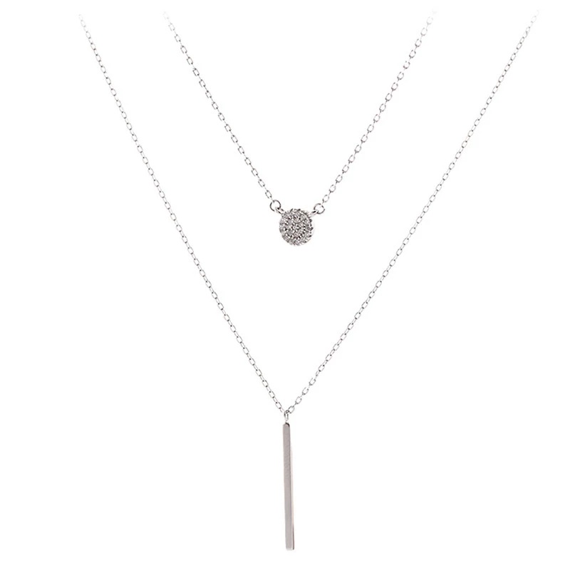 Vòng cổ Hai Lớp Mặt Tròn Đính Đá Zircon Đơn Giản Thanh Lịch Dành Cho Nữ