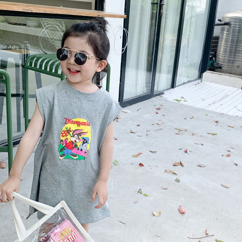 Đầm Thun Sát Nách In Hoạt Hình Kiểu Hàn Quốc Thời Trang Mùa Hè 2021 Cho Bé Gái