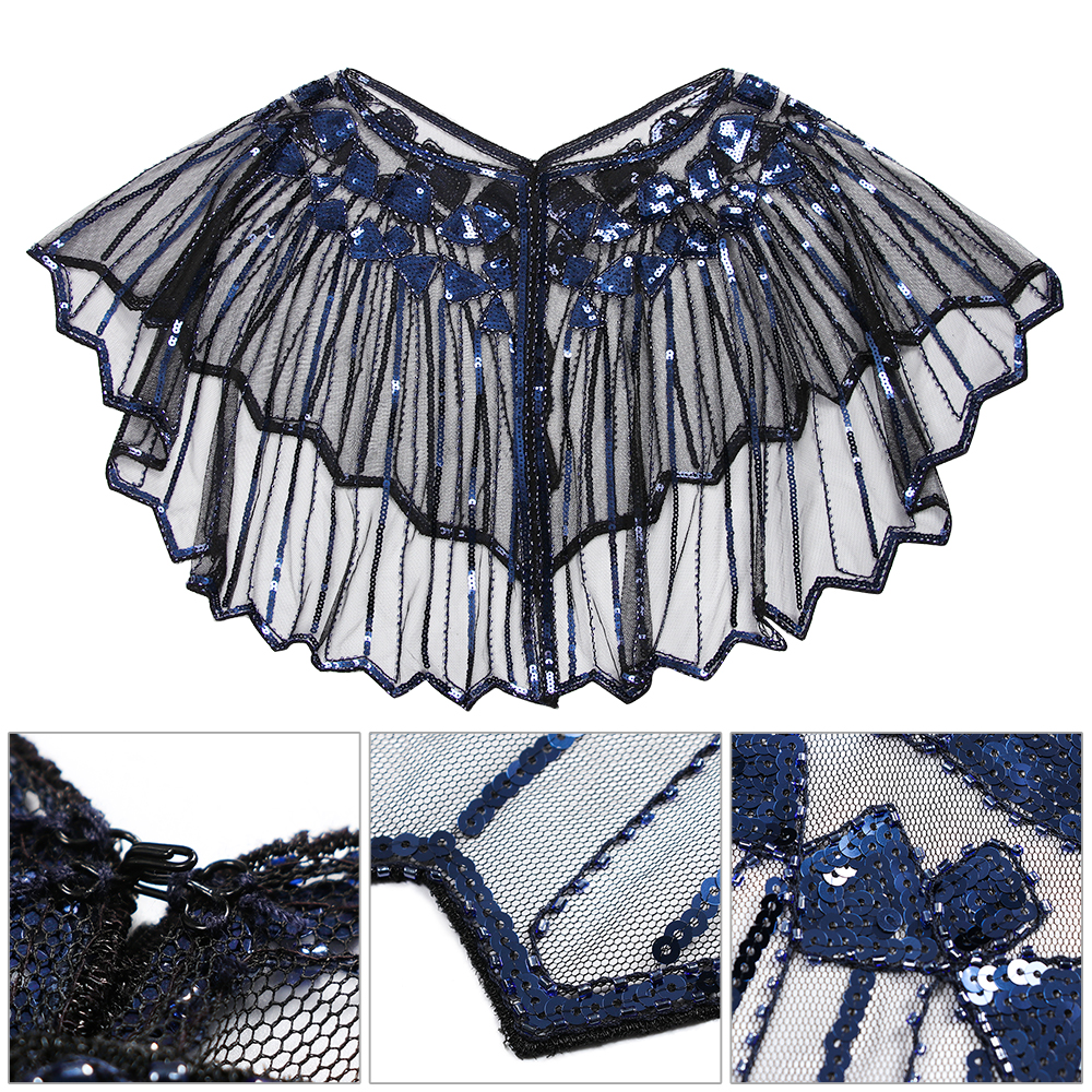 Khăn choàng ngắn xuyên thấu lấp lánh phong cách cổ điển những năm 1920 thời trang dự tiệc cho nữ