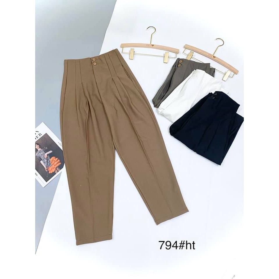 Quần baggy nữ công sở cạp cao dáng thụng xếp ly 2 khuy cao cấp Hàn Quốc Q457 | BigBuy360 - bigbuy360.vn