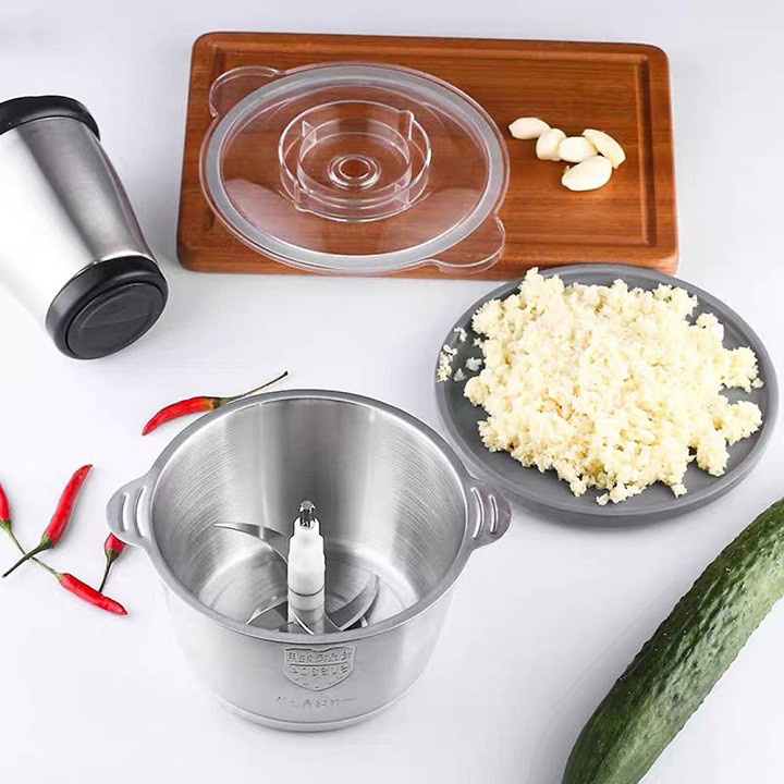Máy Xay Thịt, Máy Xay Đa Năng Cối 2L inox Cầm Tay 2 Chế Độ 4 Lưỡi Dao Siêu Bền - FreeShip
