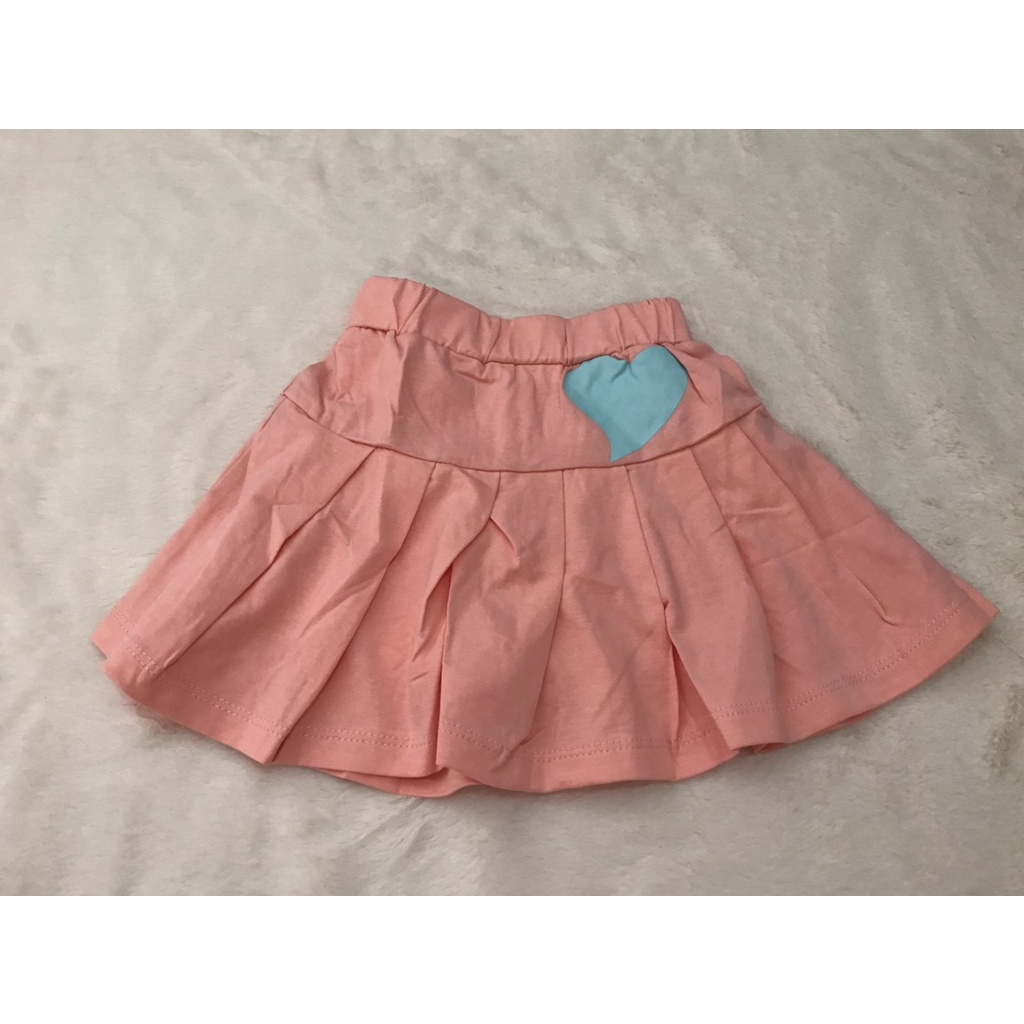 Chân váy kèm quần lót trong thun cotton ngắn xếp li trơn in hình tim sz 2-9