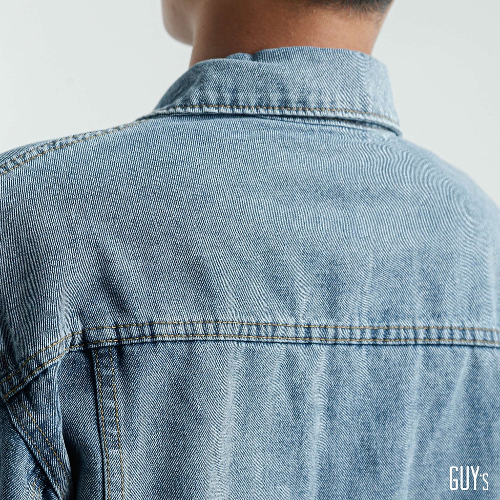 Áo Khoác Bò Denim Jacket GUY's Closet - Áo Khoác Jeans Nam Form Rộng Chất Liệu Denim Dày Dặn Chỉ Nổi Màu Đen, Xanh