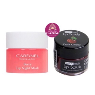 Combo Tẩy Da Chết Môi Lip Scrub + Mặt Nạ Ngủ Môi Carenel Berry Lip Night Mask 5g