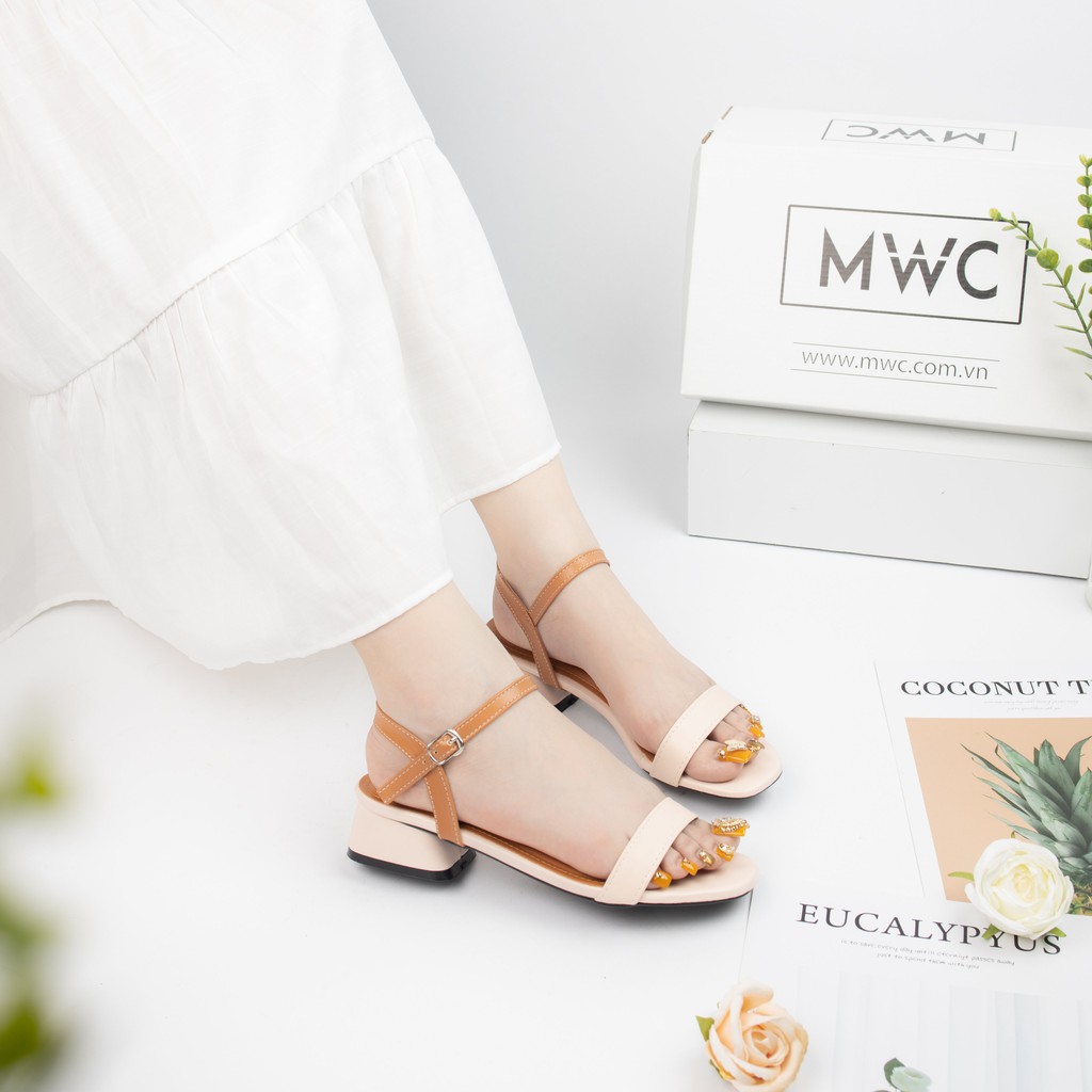 Giày Sandal Cao Gót MWC Đế Vuông 3CM Màu Nâu Kem Lạ Mắt NUCG-3873